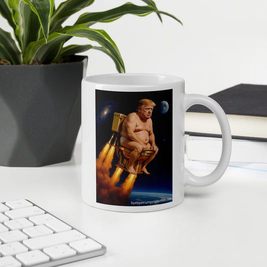 Toilettes dans l’espace — Tasse illustrée — aperçu du produit 2, Bye Bye Trump Collection