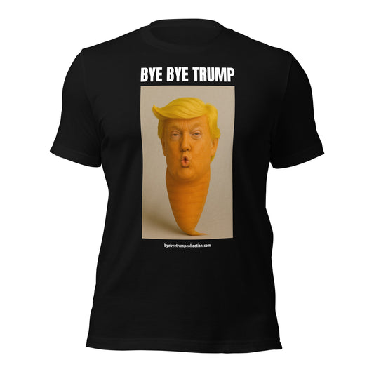 Trump-carotte — T-shirt unisexe — vue de face, grand visuel et titre BYE BYE TRUMP
