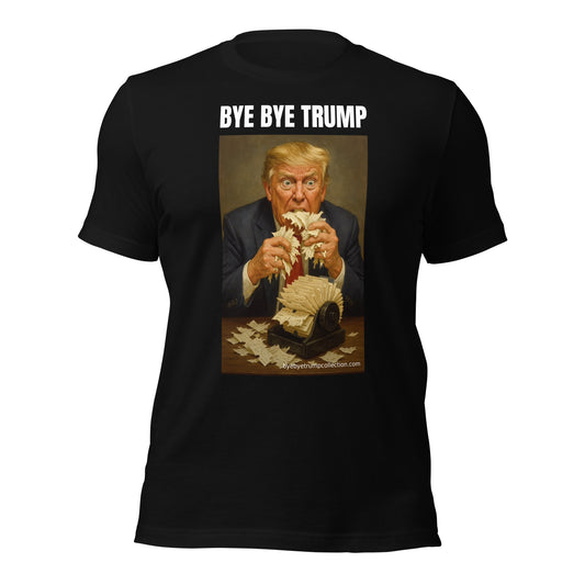 La liste — T-shirt unisexe — vue de face, grand visuel et titre BYE BYE TRUMP