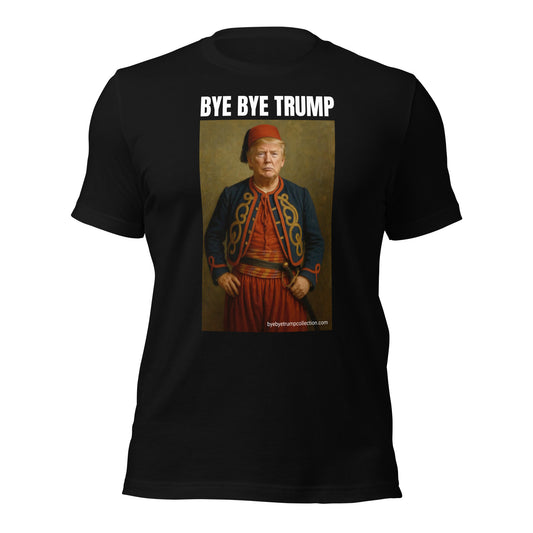 Zoual — T-shirt unisexe — vue de face, grand visuel et titre BYE BYE TRUMP