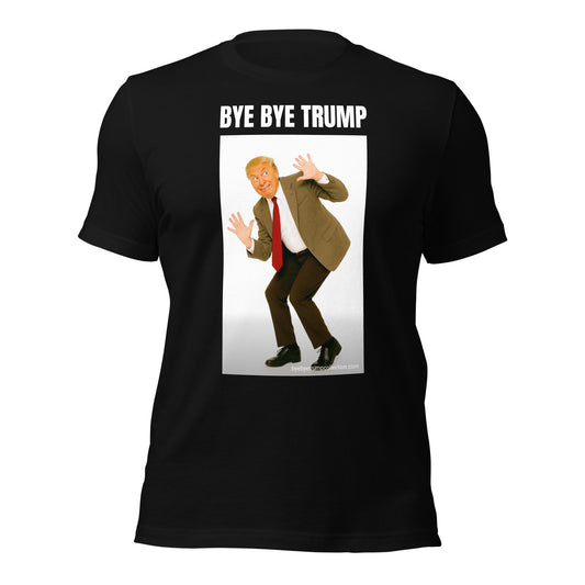 Bean — T-shirt unisexe — vue de face, grand visuel et titre BYE BYE TRUMP