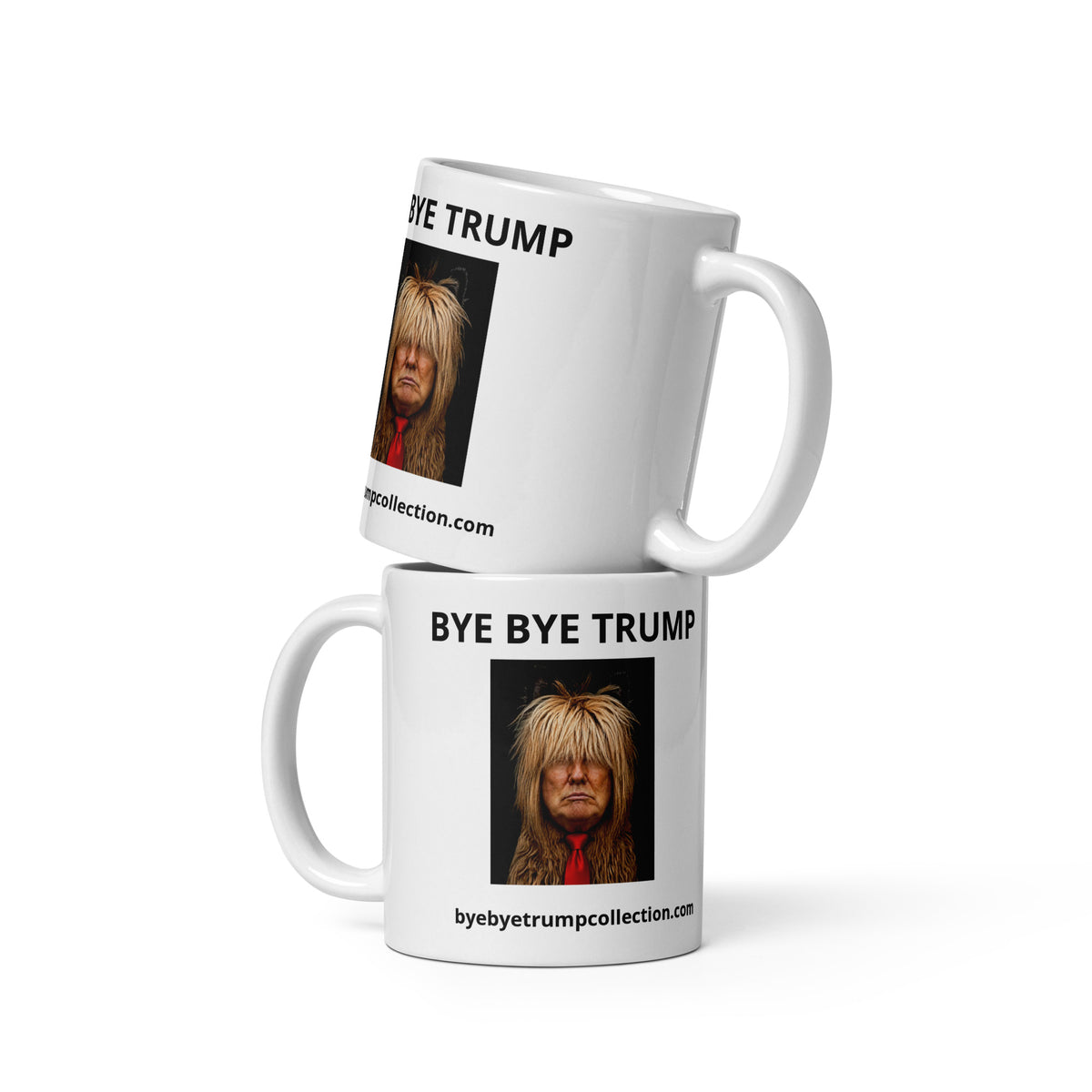 Trump mal coiffé — Tasse illustrée BYE BYE TRUMP — aperçu du produit