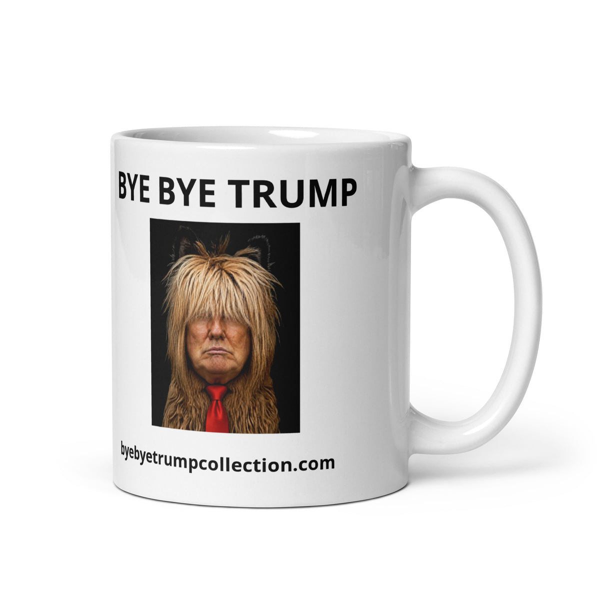 Trump mal coiffé — Tasse illustrée BYE BYE TRUMP — aperçu du produit